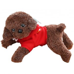 Peluche de chien de simulation entièrement remplie, adorable poupée animale en position couchée, jouet en peluche de chien caniche avec collier, vêtements, décoration de salon [pb] - Neuf