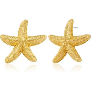 Kal-Boucles D'oreilles En Forme D'étoile De Mer En Or 18 Carats Plaqué Or 18 Carats Pour Femmes Et Filles, Or, L - Neuf