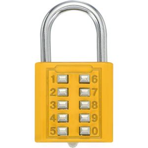 KALANKA-Cadenas à combinaison à 10 chiffres avec bouton poussoir à 5 positions, mécanisme de verrouillage de sécurité pour casier, salle de sport, casier, armoire, boîte à outils (jaune, lot de - Neuf