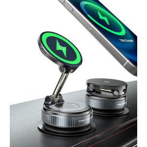 15W Support Telephone Voiture Induction [Ventouse Vide] [Pliable & R&eacute;glable 360&deg;] Porte T&eacute;l&eacute;phone Voiture Chargeur Sans Fil Rapide Pour Magsafe Iphone 16/15/14/13/12 S&eacute;ries[GYC960884] - Neuf