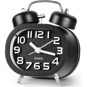 R&eacute;veil &agrave; piles &agrave; double sonnerie r&eacute;tro vintage silencieux sans tic-tac, r&eacute;veil puissant avec fonction chambre - Neuf