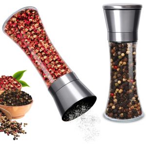 Lot De 2 Moulins &Agrave; Sel Et &Agrave; Poivre En Acier Inoxydable - Moulin &Agrave; &Eacute;pices Avec Broyeur En C&eacute;ramique R&eacute;glable - Moulin &Agrave; Sel Et &Agrave; Poivre - &Eacute;galement Comme Moulin &Agrave; Piment, 200ml - Neuf