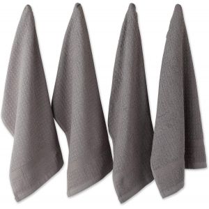 Eryi-Basic Terry Collection Lot De 4 Torchons Gaufrés, 38,1 X 66 Cm, Gris Uni - Neuf
