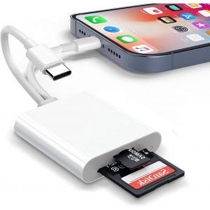 Lecteur de carte SD pour iPhone,iPad,Lightning+USB C lecteur de carte mémoire adaptateur USB C lecteur de carte SD avec double fente MicroSD/SD USB OTG adaptateur appareil photo visionneuse - Neuf