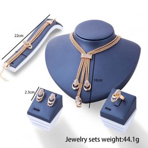 Ensemble De Bijoux Elegants Pour Femmes, Boucles D'oreilles, Collier, Bracelet, Bague, Breloque, Alliage, Strass - Neuf