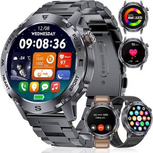 Montre Connectée Homme Avec Appel Bluetooth(3 Bracelets), 1.43'' Écran Amoled Montre Intelnte Avec Fréquence Cardiaque Moniteur De Sommeil, 120 Sportifs, Etanche Ip68 Smartwatch, Android/Ios - Neuf