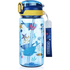 Eryi-600ml Gourde Enfant Avec Paille, Bouteille D'eau Anti-Fuite Réutilisable, Sans Bpa Tritan, Avec Poignée, Pour Garçons, Filles, Ecole Maternelle (Bleu) - Neuf