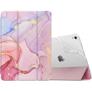 Coque Pour Ipad Air 11 Pouces 7e/6e Génération M3/M2 2025/2024,Ipad Air 5e/4e Gén 10,9"" 2022/2020,Coque Arrière Translucide Givrée Tpu,Auto Réveil/Sommeil,Marbre Rose Clair Doré - Neuf
