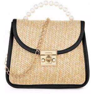 RFCBC-Sac a Main Femme Pochette en Paille Tissée Plage d'Été Embrayage Soirée Sacs à Bandoulière avec Chaîne pour Fête Mariage Vacances Boule - Neuf