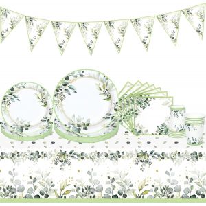 Tianyi-98pcs Assiette Jetable Anniversaire - Vaisselle Jetable Anniversaire Set Avec Assiettes Carton,Gobelet, Nappe,Nappe Anniversaire&bannière,Assiette Jetable Verte Pour Decoration Baby Shower Mar - Neuf