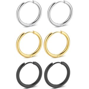 3 Paires Acier Inoxydable Boucles D'oreilles Anneau Homme Femme Boucles D Oreilles Cr&eacute;ole Argent, Boucle D Oreille Homme Anneaux, Boucle D'oreille Femme Creole, Boucle D Oreille Pe[Bou9240130] - Neuf