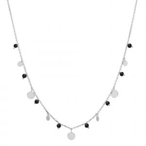 Collier Argent Rhodi&eacute; Pampilles Et Pierres Spinelle Noires - Neuf