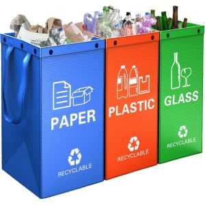 Sac Tri Selectif 3 Bac De D&eacute;chets Et Recyclage Avec Poign&eacute;e Organisateur De Tri S&eacute;par&eacute; Sac Poubelle Tri Tiss&eacute; &Eacute;tanche Pour Le Verre, Le Papier Et Le Plastique - Neuf
