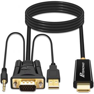 Câble VGA vers HDMI 180cm 1080P@60Hz Adaptateur VGA vers HDMI avec Audio 3,5mm pour PC,Laptop,TV Box pour Moniteur,HDTV,Projecteur,Écran - Neuf