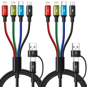 Checarzhn--No1-Câble De Charge 4 En 2, Cable Multi Embout Avec Transfert De Données [1,8m,Lot De 2] Câble Multi Usb En Tressée, Câble De Charge Rapide Usb Avec Micro/Type C/Ip Pour Iphone,Android,Tablette - Neuf