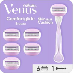 Venus Pro Comfortglide Breeze Women's Razor Reusable Handle, 6 3-Blade Refill Cartridges No Need For Shaving Gel, Skin Care Thanks To Lubricating Bars - Neuf