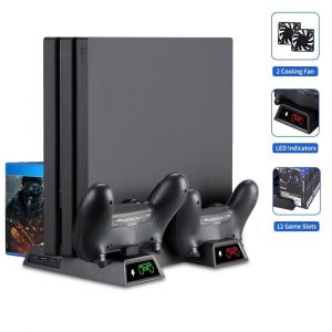 Support De Ventilateur De Refroidissement Pour Console Ps4/Ps4 Slim/Ps4 Pro,Support Vertical Avec Chargeur À Double Contrôleur Pour Accessoires De Refroidissement Ps4 -Noir - Neuf