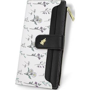 CAUC-Porte Feuilles pour Femme Portefeuille Mini Porte Monnaie Petit avec Design Fleurs Noir pour Femme Petit avec Porte-Passeport Et Porte-Cartes - Neuf