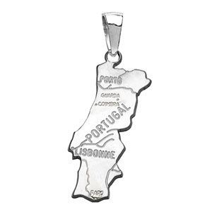 Pendentif Portugal En Argent Rhodi&eacute; - Grand Mod&egrave;le - Neuf