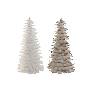 Lot de 2 Sapin de Noel Maison ESPRIT Blanc Dore Carton Plumes 22 x 22 x 46 cm - Modeles Assortis - Neuf