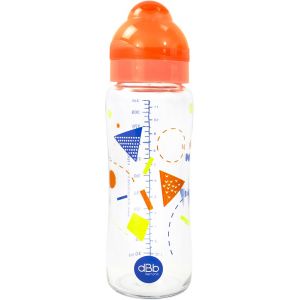 Kalanka-- Biberon Large Ouverture 330 Ml En Verre - T&eacute;tine Anticoliques 2&egrave;me &Acirc;ge En Silicone - D&eacute;bit Adapt&eacute; &Agrave; La Succion Du B&eacute;b&eacute; - D&eacute;cor G&eacute;om&eacute;trique - Fabrication Fran&ccedil;aise - Orange - Neuf