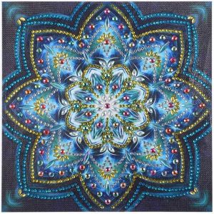 Ayuhr-5d Diy Diamant Peinture Kit Complet, Mandala Fleurs Bricolage Strass Forme Spéciale Diamond Pasted Painting Broderie Point De Croix Diamant Arts Craft Pour Home Décoration Murale (25x25cm) - Neuf