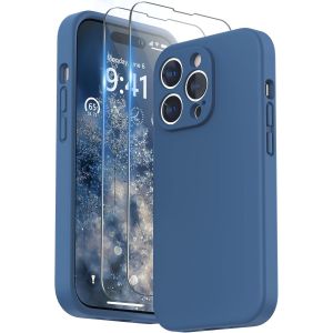 Kal-Coque Compatible Avec Iphone 14 Pro Avec Verre Trempé, Silicone Liquide Protection Individuelle Pour Chaque Objectif Épaissie Etui Pour Iphone 14 Pro 6,1 Pouces, Bleu Jay - Neuf