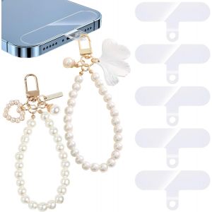 Senior-2pcs Dragonne De Téléphone Portable, Charme De Téléphone, Dragonne De Lanière De Téléphone, Chaîne De Téléphone Perle, Bijoux De Telephone Avec 5 Onglets D'attache Pour Hommes Femmes[L676] - Neuf
