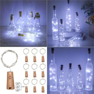 TRAHOO-Bouchon Lumineux Blanc Froid pour Bouteille, 20 LEDs 2M Guirlande &eacute;tanche, Lumi&egrave;res pour Bouteilles, LED Bouteille Bottle Light, D&eacute;coration pour No&euml;l F&ecirc;te Soir&eacute;e Mariage, 10 pi&egrave;ces - Neuf