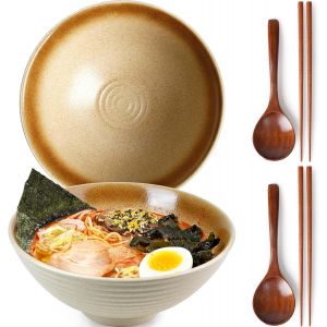Bol &Agrave; Ramen Japonais 1200 Ml En C&eacute;ramique Artisanale Or Bl&eacute; - Neuf