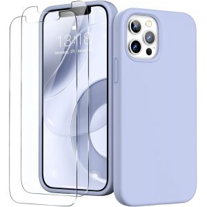3 en 1 Coque Silicone Liquide pour iPhone 12 Pro Max 6,7 Pouces - avec 2 Verre Tremp&iquest;&iquest; - ?tui de Protection Antichoc en Microfibre Douce[R&iquest;&iquest;sistant aux Rayures] [Antid&iquest;&iquest;rapant], Bleu Ciel - Neuf