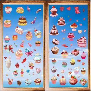 KAL-Styles Gâteau Stickers Muraux Dessert Nourriture Pvc Fenêtre Autocollants Décalcomanies Imperméable Auto-Adhésif Peler Et Coller Pour Fête D'Anniversaire Dortoir Réfrigérateur Chambre Salon - Neuf