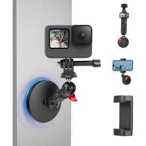 X4 Insta360 X4 X3 Go 3/3S Magnetic Camera Mount, Quick Release Magnetic Mount for GoPro 12 11 10 9 8 7, 360 Adjustable Car Mount for DJI Osmo Action 4 3 - Neuf