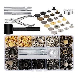 Kit De Boutons-Pression En Cuir,120 Jeux De Boutons-Pression En Métal Avec 6 Outils De Réglage,Pour Vêtements,Brac - Neuf