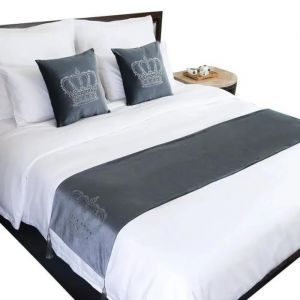 Motif Couronne Chemin de Lit Moderne Strass Velours Coureurs de Lit 45x180cm Gris - Neuf