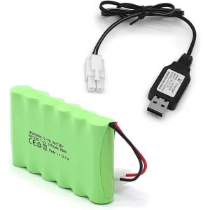 2400mAh 7,2V Rechargeable Ni-MH AA Batterie pour RC Voiture électrique Monster Truck Camion Construction Benne Blindé Radiocommande Piles Accu avec USB Câble Chargeur (Fiche KET Tamiya) - Neuf