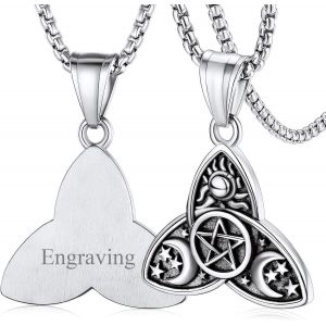 Kal-Collier Triple Lune D&eacute;esse,Pendentif Pentacle Wicca Triple Lune Acier Inoxydable Avec Cha&icirc;ne R&eacute;glable,Bijoux Wicca Pa&iuml;en Amulette De Protection Pour Femme Homme Gar&ccedil;ons - Neuf