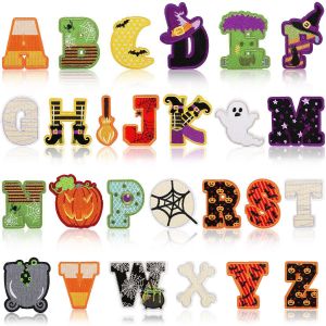 26pcs Le Thème D'halloween En Anglais Lettre De Broderie Autocollant Tissu, Ordinateur De Broderie Fleur De L'étiquette, De L'art Patch Autocollant, Lettre De Broderie Autocollant - Neuf