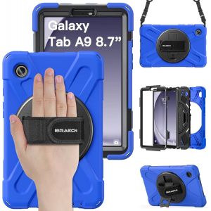 Coque Pour Samsung Galaxy Tab A9 8.7 Pouces 2023, Étui De Robuste Avec Film Protection, Support Rotatif À 360°Et Dragonne, Bandoulière, Résistant Housse Pour Sm-X110/Sm-X115/Sm-X117, Noir - Neuf