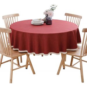 Sjzg-Nappe Ronde En Coton Et Lin Rouge Diam&egrave;tre 90 Cm Convient Aux Tables Rondes D'un Diam&egrave;tre De 40 &Agrave; 50 Cm - Neuf