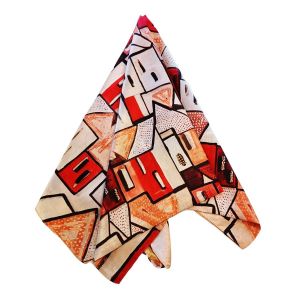 Promotion ! Foulard Soie 'beaux Arts' (Maisons) Rouge - 180x70 Cm - Neuf