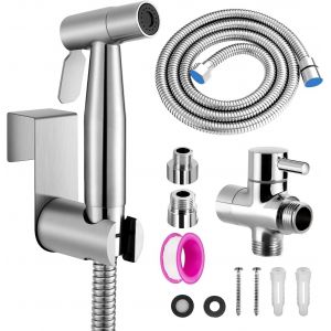 JGD-Douchette Toilette, WC Kit Complet,Kit WC, Pulv&eacute;risateur Pour l'hygi&egrave;ne Personnelle Quotidienne, Pomme de Douche Toilette avec Tuyau, Adaptateurs G1/2' et G3/8', Argent - Neuf