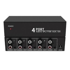 Repartiteur audio 1 entree 4 sorties RCA G/D Aux stereo, repartiteur audio 1x4 pour PC, DVD, haut-parleurs - Neuf