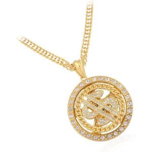 Kal-Collier Hip Hop Chaine De Rappeur,Chaîne Plaqué Avec Signe Dollar,Collier Dollar Bling Bling,Chaine Hiphop Homme,Chaine Dollar Deguisement,Accessoires De Rappeur Pour Hommes, Femmes - Neuf