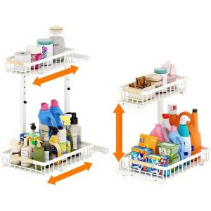 SUBZONAL-Métal Rangement sous evier,Ajustable Rangement et Organisation de Cuisine,rangement sous evier cuisine,Organisateur evier Cuisine,organisateur placard cuisine (2, Blanc) - Neuf