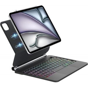 Clavier Pour Ipad Air 13 2024 - Magic Keyboard Pour Ipad Air 13 Pouces,Trackpad Multi-Touch,Azerty R&eacute;tro&eacute;clairage 7 Couleurs - Neuf