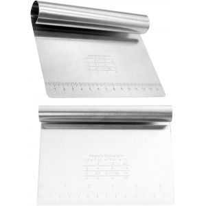 KALANKA-Lot de 2 grattoirs et coupe-p&acirc;te en acier inoxydable multi-usages avec &eacute;chelle de pr&eacute;cision pour p&acirc;tisserie, pizza, p&acirc;tisserie, facile &agrave; nettoyer, pain et g&acirc;teau - Neuf