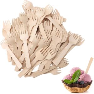 Kalanka-300 Pi&egrave;ces Fourchettes En Bois Mini Fourchettes Jetables Petites Cuill&egrave;res Fourchettes &Agrave; Ap&eacute;ritif En Vrac Couverts En Bambou Fourchette &Agrave; G&acirc;teau En Bambou Mini Ustensiles Bouleau Naturel 4 Po - Neuf