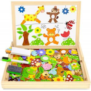ERYI-Puzzles En Bois Magnétique, 100+ Pièces Motif Animal Jigsaw Avec Tableau Noir De Chevalet À Double Face Jouets Cadeaux De Pâques Educatif Pour Bambin Enfants Fille 3+ Ans - Neuf