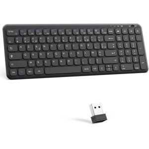 Clavier Sans Fil 2.4 Ghz, Clavier Azerty Sans Fil Silencieux Pour Windows 11/10/8/7, Pc, Ordinateur Bureau/Portable, Clavier Usb Avec Pavé Numérique, 12 Raccourcis Multimédias, Ultra-Mince - Neuf